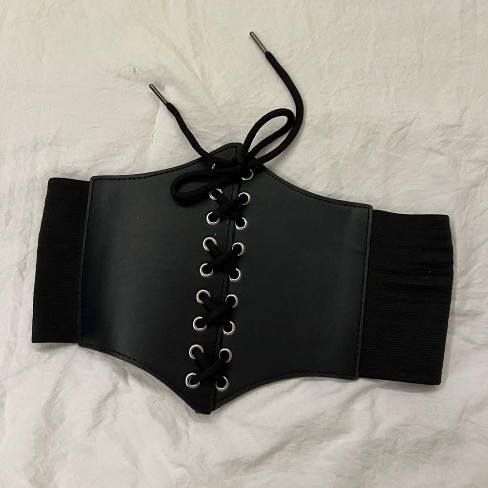 Black Wide Lace-Up Corset Belt